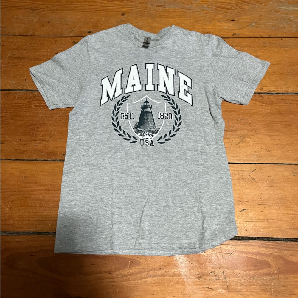 Gildan Gray Mens T-Shirt with Maine Graphic